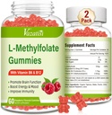 L- Methylfolate 15 mg Gummies with Methyl B12, Folate Supplement for Mood, Brain Health, Immune Support, Raspberry Flavor, 120 Count