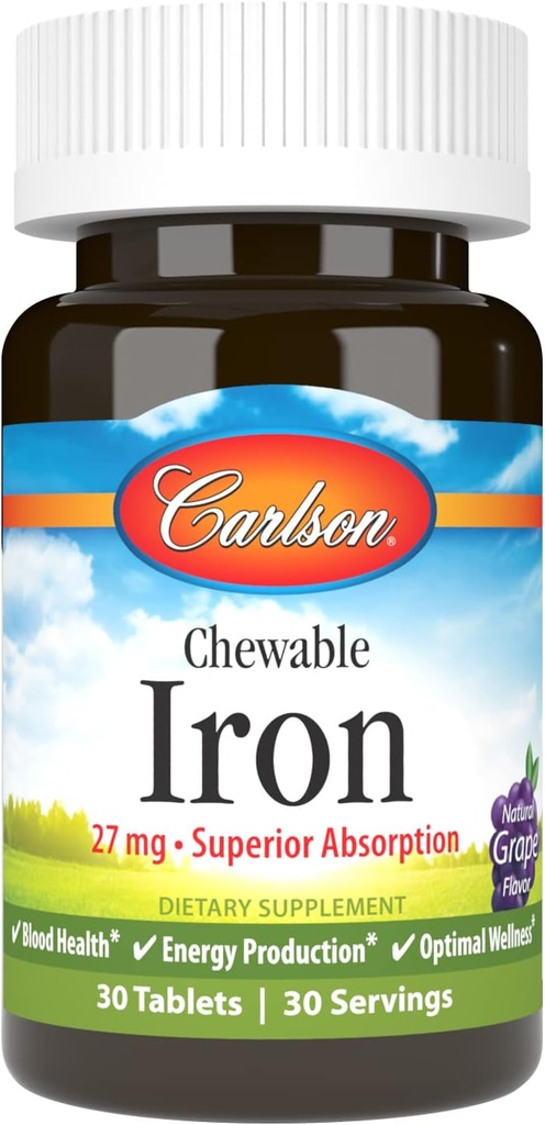 Carlson Chewable Iron 27 mg, Σταφύλι, Υγεία του Αίματος, 30 δισκία