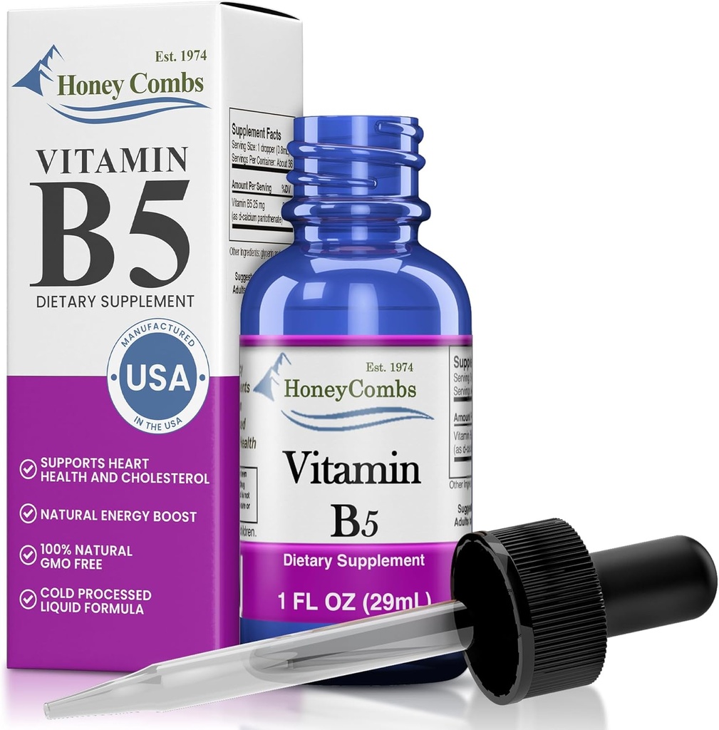 Vitamin B5 Pantothenic Acid Liquid Drops - Made in USA - 500% DV per Serving - 36 Servings per Container - Great for Men, Women, Children - Vegan Liquid Vitamins - Bulk Sizes Also Available