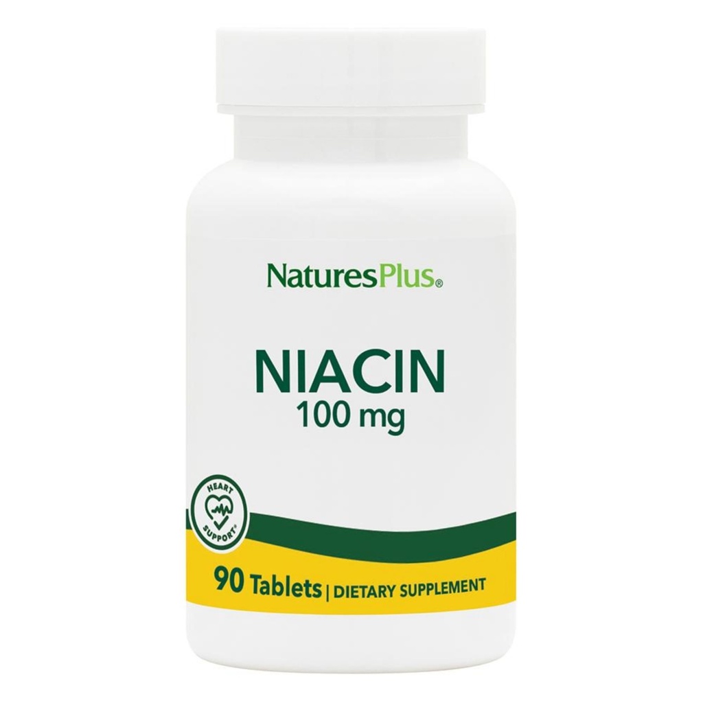 Natures Plus Νιασίνη - 100 mg, 90 χορτοφαγικά δισκία - Συμπλήρωμα Βιταμίνης Β3 υψηλής ισχύος - Χωρίς γλουτένη - 90 Σερβιέτες