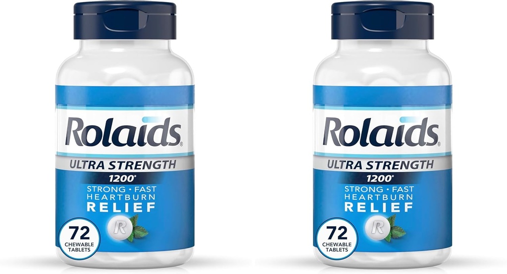 Rolaids Ultra Strength Αντιόξινα Μασώμενα Δισκία, Μέντα, 72- Count (Pack of 2)
