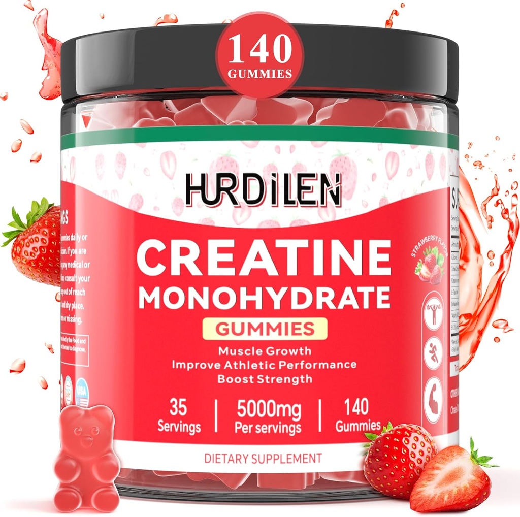 140 Count Creatine Monohydrate Gummies, 5000mg Creatine Monohydrate No Sugar Gummies for Women & Men with L-Taurine, Vitamin B12 for Mys Strength, Mus Recovery, Glute Builder, Energy Boost