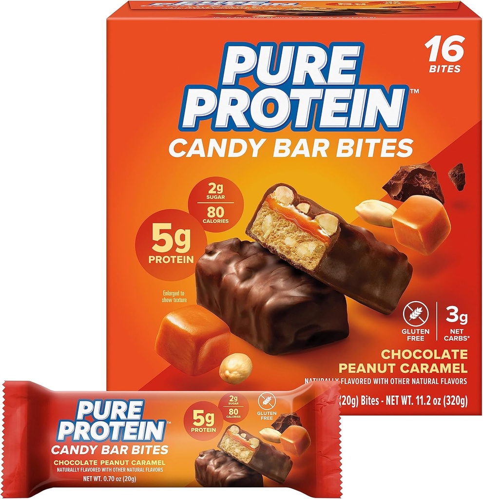 Pure Protein Candy Bar Bites, Σοκολάτα Φυστίκι Caramel, 5g Πρωτεΐνη, Χωρίς γλουτένη, Χαμηλή Ζάχαρη, 0,70 oz, 16 Pack (Packing May Vary)