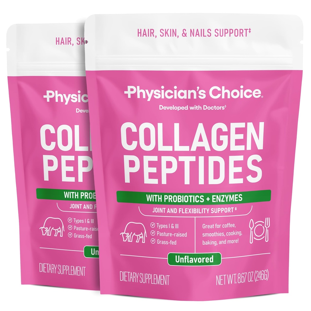 Collagen Peptides Σκόνη - Υδρολυμένη πρωτεΐνη (Τύπος I & III) - Digestive Ένζυμα - Keto Collagen Σκόνη για γυναίκες & άνδρες - Μαλλιά, δέρμα, αρθρώσεις & βοήθεια αποκατάστασης προπόνησης - Grass Fed, Non-GMO - Two-pack