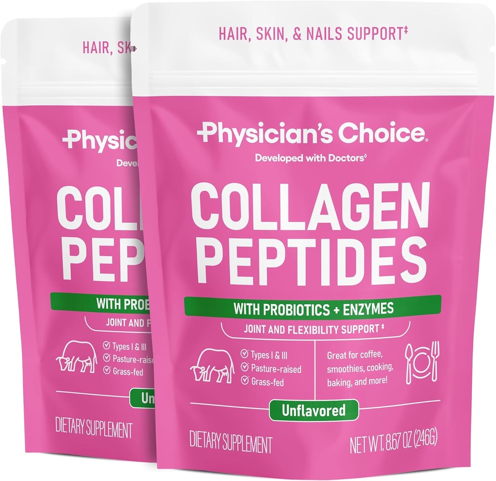Collagen Peptides Powder - Hydrolyzed Protein(Type I & III) - Digestive Enzymes - Keto Collagen Powder for Women & Men - Hair, Skin, Joints & Workout Recovery Aid - Grass Fed, Non-GMO - Two-pack