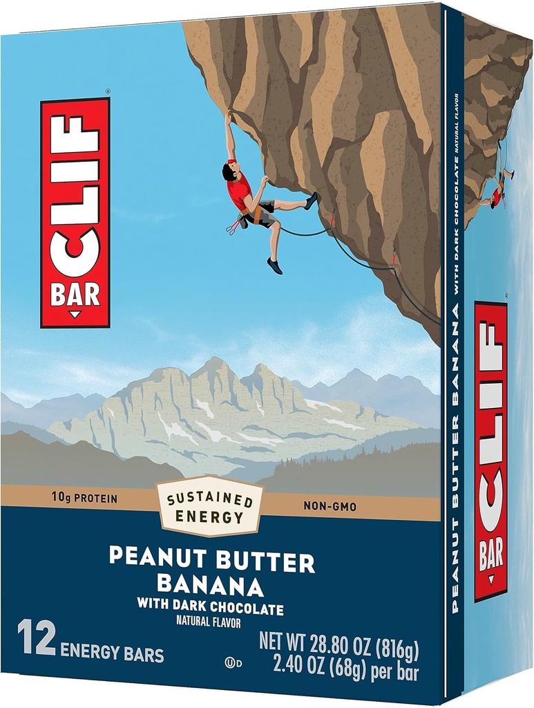 CLIF BAR - Φυστικοβούτυρο Μπανάνα με Μαύρη Σοκολάτα Γεύση - Κατασκευασμένη με Βιολογικές Βρώμη - Μη ΓΤΟ - Με βάση το φυτό - Ενεργειακά Μπαρ - 2.4 oz. (12 Pack)