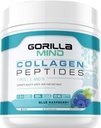Gorilla Mind Collagen Peptides Peptides Powder - Κοινή & Υγεία των οστών / Μεγάλη για τα μαλλιά, το δέρμα & τα νύχια / Sleep Support/Types I, II, III/Mix in Water, Juice or a Smoothie - 435g (Blue Raspberry)