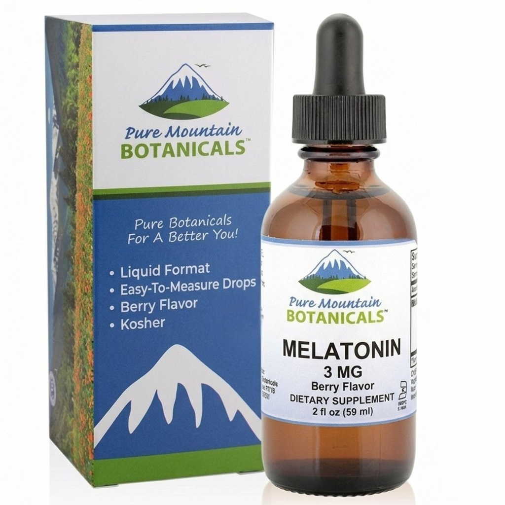 Liquid Melatonin 3mg Drops for Adults - Natural Berry Flavor - Sublingual Nighttime Sleep Support - Sugar-Free - Glass Bottle - 59 Servings