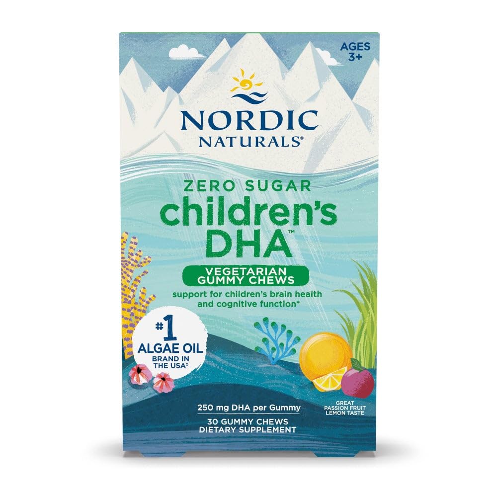 Nordic Naturals Zero Sugar Children’s DHA Vegetarian Gummy Chews - Πάθος Φρούτα Λεμόνι Γεύση - 30 Gummies - Vegan Algae Oil Omega-3 συμπλήρωμα για τον εγκέφαλο των παιδιών και γνωστική υποστήριξη - 30 υπηρεσίες