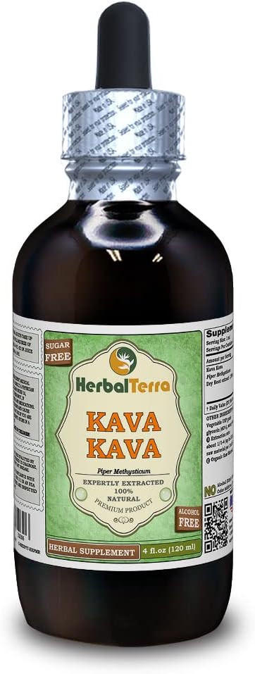 Kava Kava (Piper Methysticum) Γλυκερίτης, αποξηραμένο υγρό χωρίς ρίζα αλκοόλη (Όνομα: HerbalTerra, Περήφανα Made in USA) 4 fl.oz (120 ml)