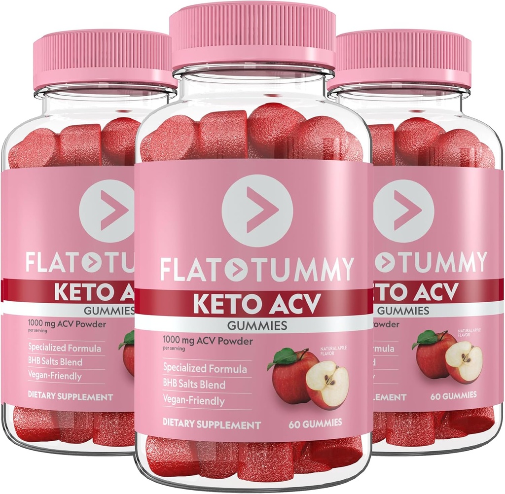 Flat Tummy Keto ACV Gummies, 60 Count – Εξειδικευμένη Formula, Post GLP-1 Keto Supplement, Vegan-Friendly, Non-GMO - Apple Cider Vinegar Gummies, BHB Salts, Beet, Pomegranate Superfood Powders (3 Pack)