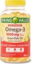 Spring Valley Omega-3 1000 mg from Fish Oil, Heart, Brain Health, Lemon,180 Softgels