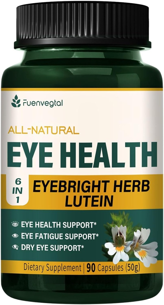 Eye Health Capsules with Eyebright Herb (Euphrasia officinalis), Eye Fatigue & Dry Eye Support Herbal Supplement w/Lutein Blueberry Extract. 90 Count