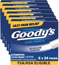 Πονοκέφαλος σκόνης Goody Επιπλέον ανακούφιση του πόνου δύναμη, τριπλή δράση ανακούφιση κεφαλαλγία με ασπιρίνη, ακεταμινοφαίνη & καφεΐνη, 24 Count, πακέτο των 6
