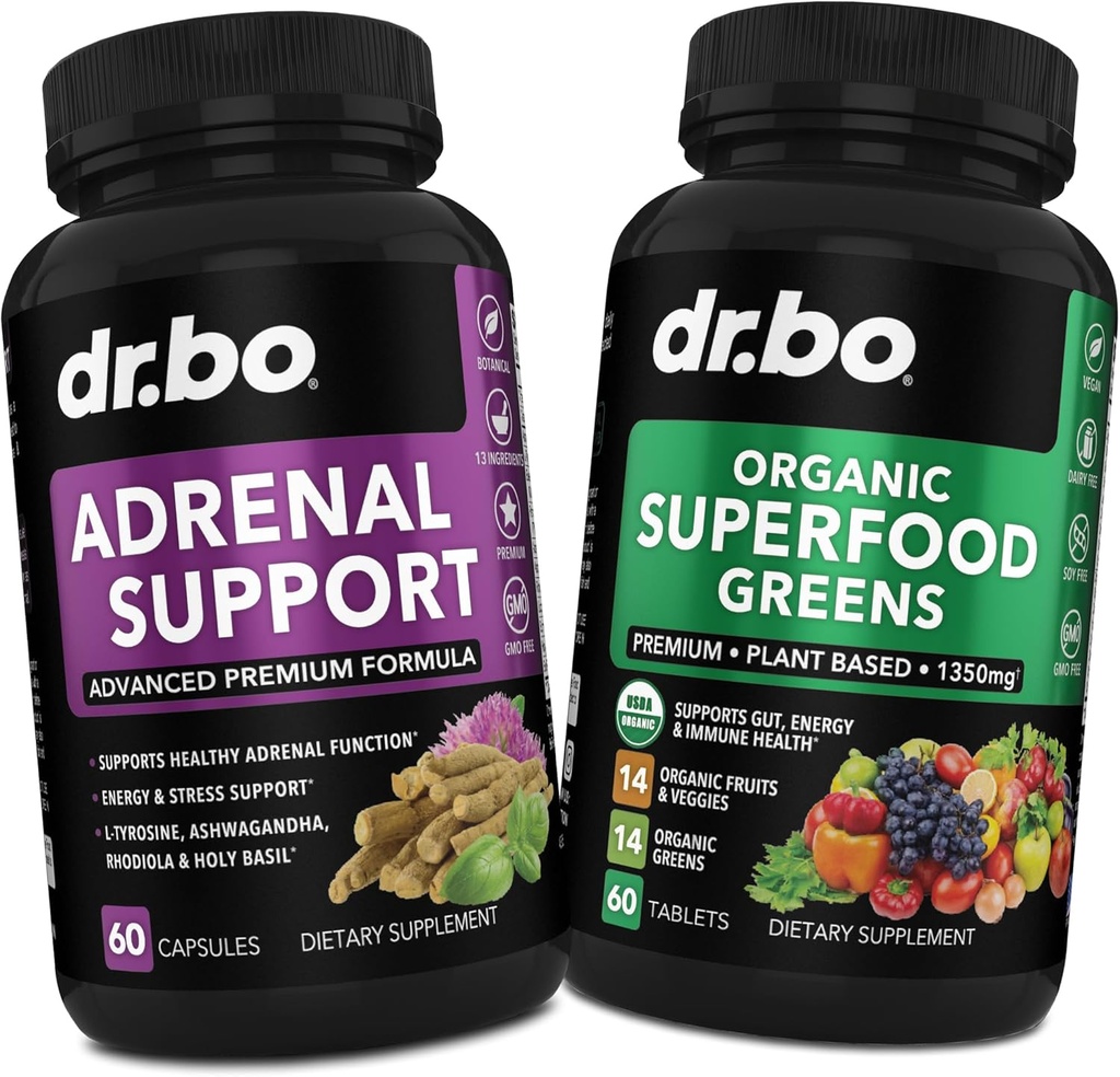 Adrenal Support & Organic Superfood Greens & Fruit Supplement - Καθημερινή ενέργεια Super Food Fruits and Veggie Supplement Tablets Plus Fry Foods