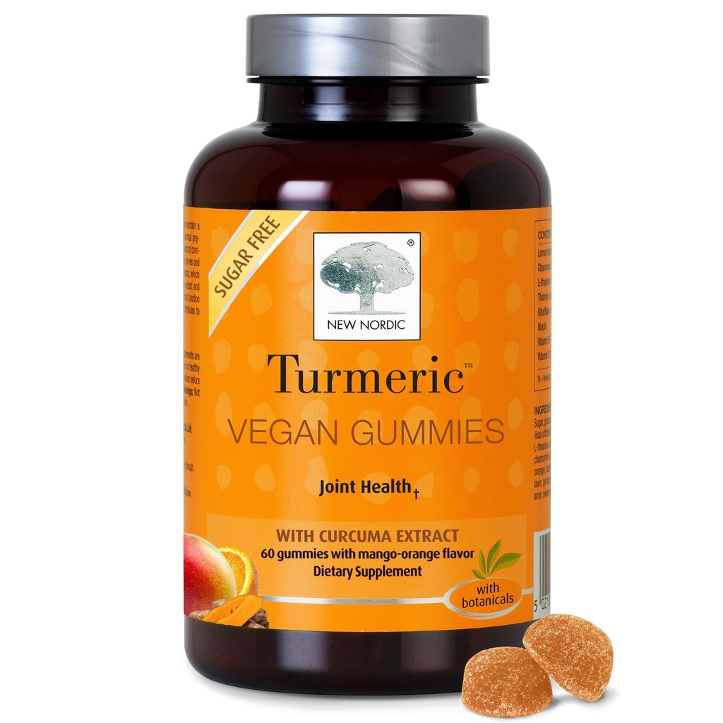 NEW NORDIC Turmeric Curcumin Gummies, Sugar Free, 300 mg Turmeric συμπλήρωμα για άνδρες και γυναίκες, Υποστηρίζει κανονικά τη λειτουργία αρθρώσεις, γόνατα, ώμους, Mango Orange, 60 Count