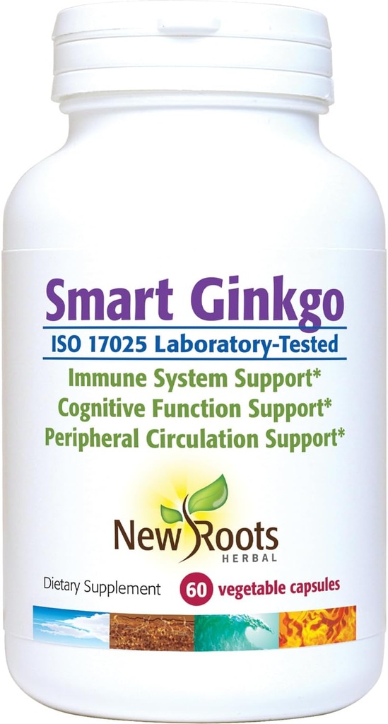 NEW ROOTS HERBAL Smart Ginkgo Supplement, 60 Vegetable Capsules, Immune System & Cognitive Support