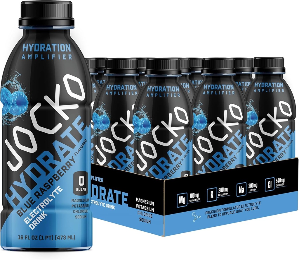 Jocko Fuel Hydrate Electrolyte Ποτά - Sports Drink Hydration Ενισχυτής, Thirst Quencher - Scientifically Formated Electrolyte Blend Blue Raspberry 16 Oz (12 Pack)