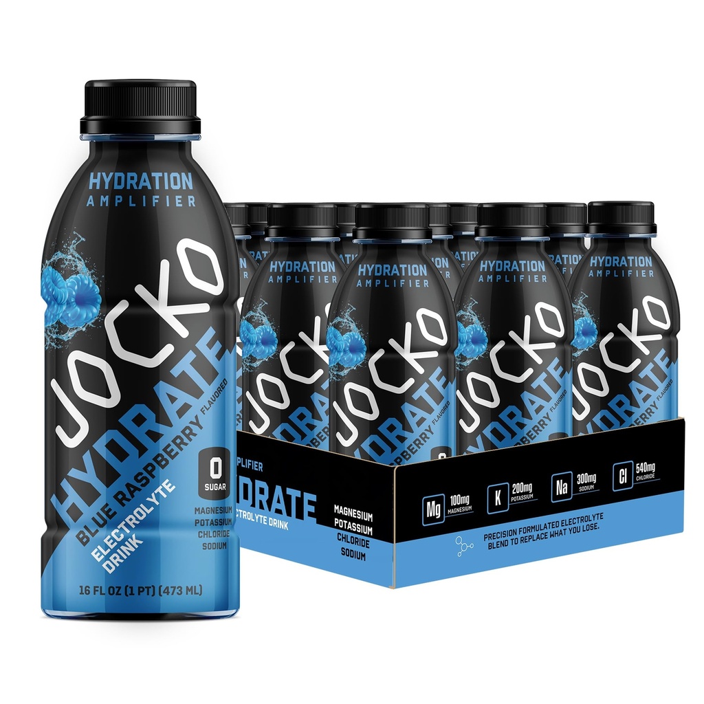 Jocko Fuel Hydrate Electrolyte Ποτά - Sports Drink Hydration Ενισχυτής, Thirst Quencher - Scientifically Formated Electrolyte Blend Blue Raspberry 16 Oz (12 Pack)
