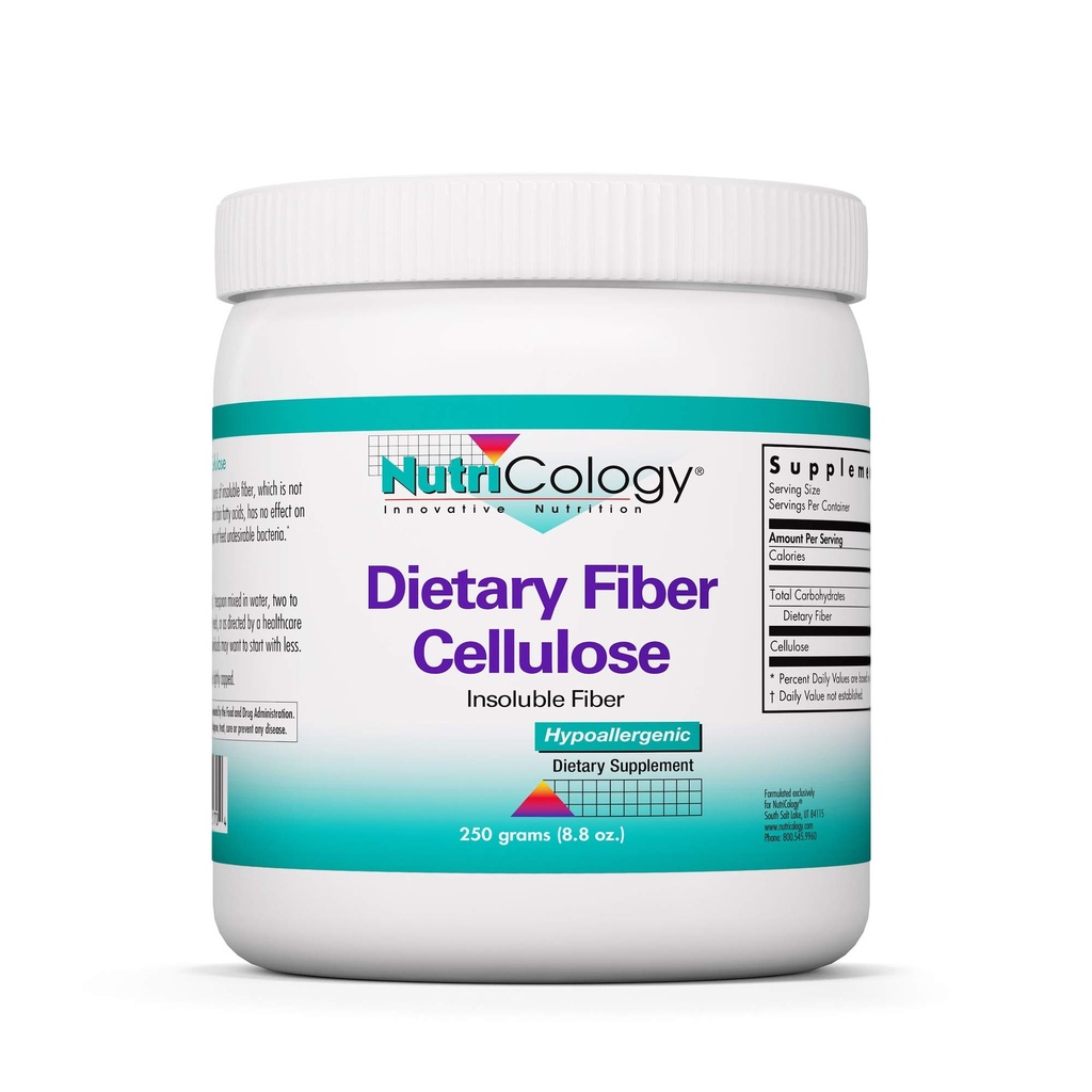 Nutricology Dietary Fiber Powder - 2000mg Αδιάλυτη Fiber Supplement, Μικροκρυσταλλική Κυτταρίνη Σκόνη, Σκόνη Κυτταρίνης, Μη-Fermentable, Hypoallergenic - 8.8 Oz