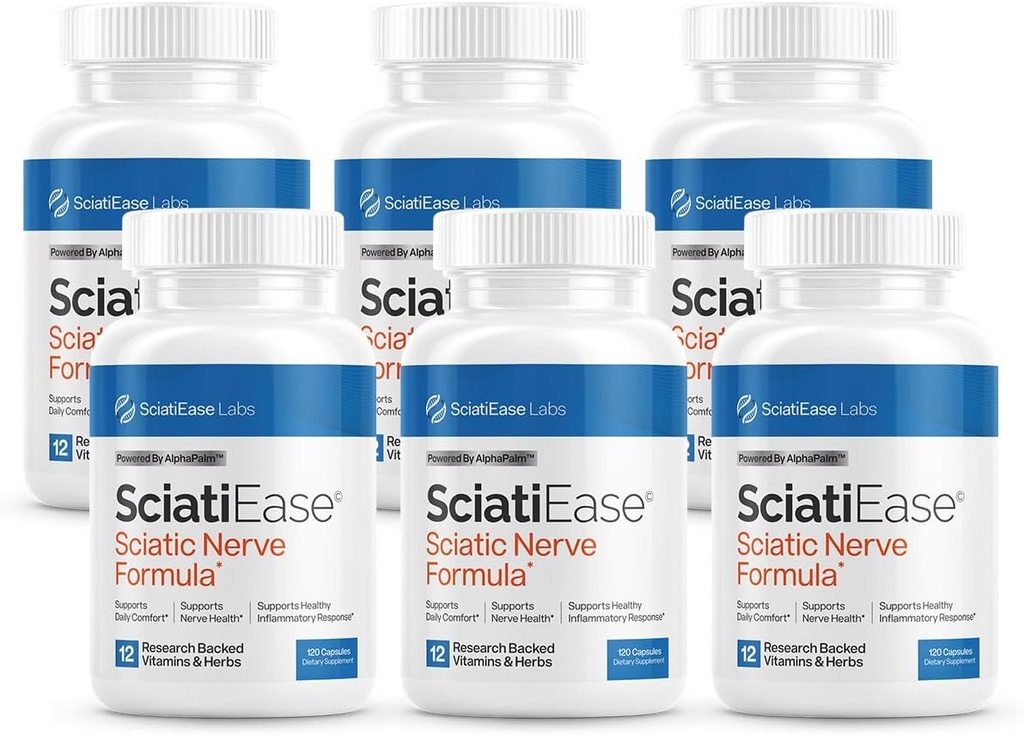 SciatiEase Sciatic Nerve Health Supplement - Nerve Support Formula με AlphaPalm, Pea, Vitamin B Complex, Alpha Lipoic Acid 300mg - 6 Φιάλες