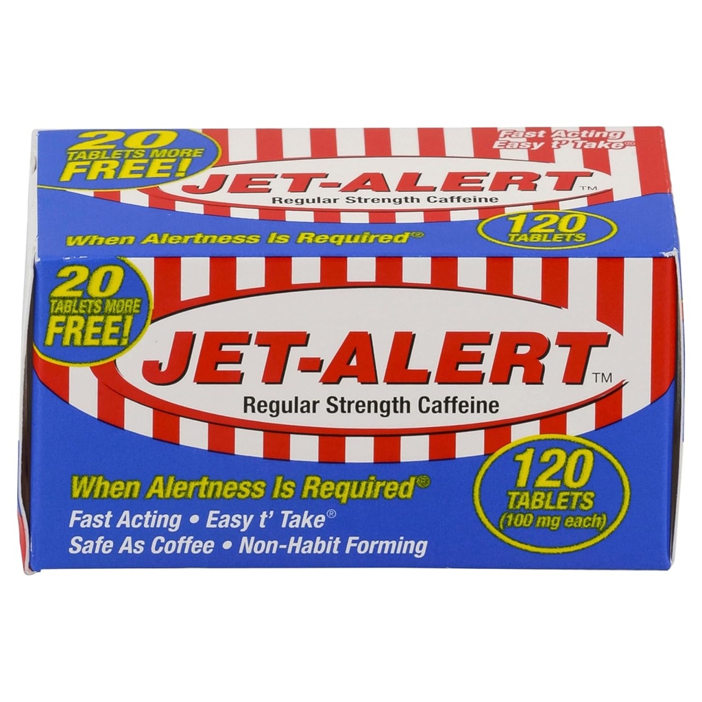 Jet- Alert Τακτική Δύναμη Caffeine 100 mg δισκία, Μέγεθος Αξίας, 120 Count (Pack of 3)