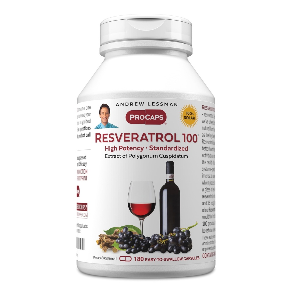 ANDREW LESSMAN Resveratrol-100mg - 180 κάψουλες - Κόκκινο κρασί Ωφέλιμο, φυσικά επιδεικνύοντας αντιοξειδωτικό, χωρίς αλκοόλ. Χωρίς πρόσθετη ύλη