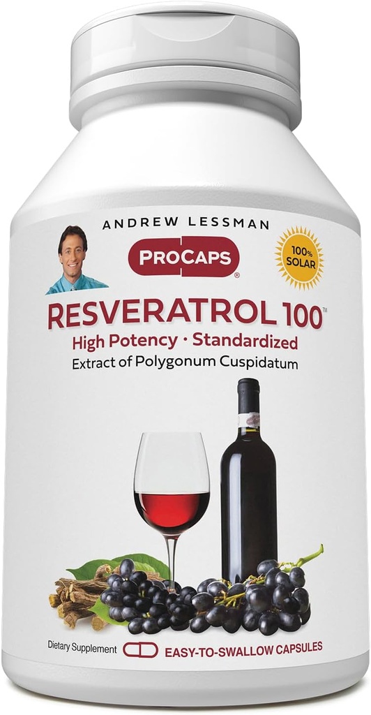 ANDREW LESSMAN Resveratrol-100mg - 180 κάψουλες - Κόκκινο κρασί Ωφέλιμο, φυσικά επιδεικνύοντας αντιοξειδωτικό, χωρίς αλκοόλ. Χωρίς πρόσθετη ύλη