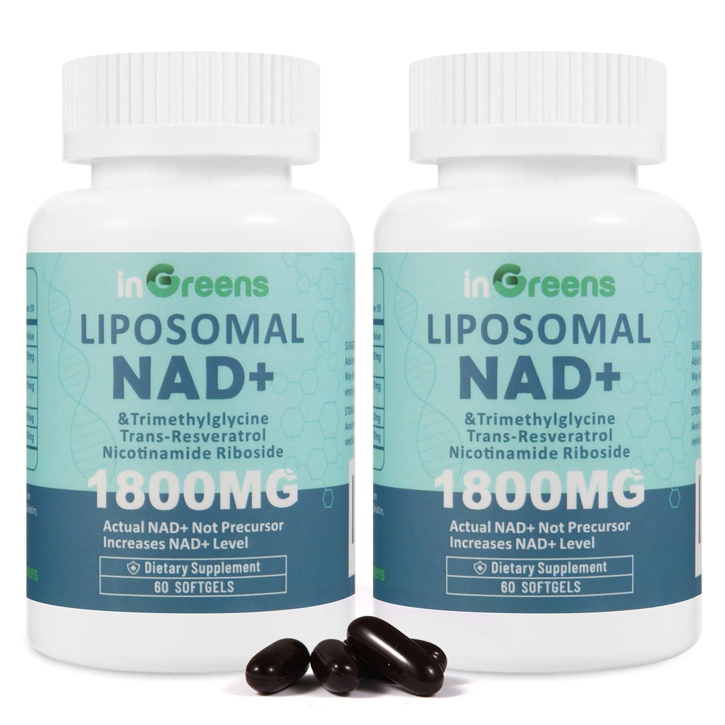 Λιποσωμική NAD+ Συμπλήρωμα 1800 mg με Νικοτιναμίδη Ριβοζίδιο, Trans Resσβερατρόλη, Τριμεθυλογλυκίνη, Αντικαθιστά NMN, Boost NAD+, Γήρανση Άμυνας, Κυτταρική Ενέργεια, 120 Softgels