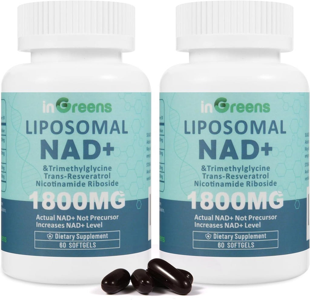 Λιποσωμική NAD+ Συμπλήρωμα 1800 mg με Νικοτιναμίδη Ριβοζίδιο, Trans Resσβερατρόλη, Τριμεθυλογλυκίνη, Αντικαθιστά NMN, Boost NAD+, Γήρανση Άμυνας, Κυτταρική Ενέργεια, 120 Softgels