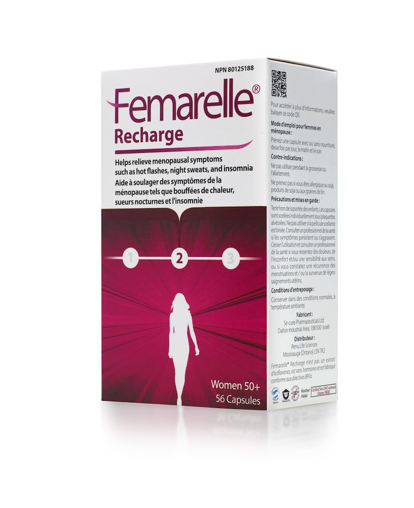 Femarelle® Recharge – Συμπλήρωμα εμμηνόπαυσης για γυναίκες - Κλινικά Αποδεδειγμένη Εμμηνόπαυση Ανακούφιση - Hot Flashs, Night Sweats, Sleep & Libido Support Μέσα σε 1ο Μήνα, Χωρίς Γλουτένη, Χωρίς ΓΤΟ & Ορμονή