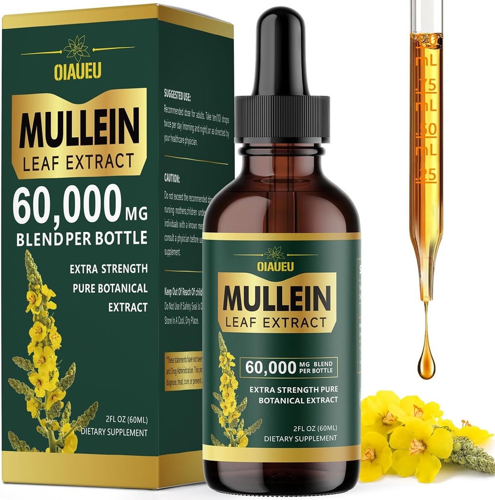Organic Mullein Drops for Lungs, Mullein Leaf Tincture Support Lung Cleanse, Natural Supplement Liquid Extract for Lung Detox and Respiratory Health, Vegan, 2 fl oz