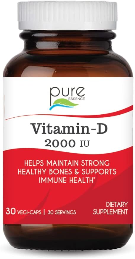 PURE ESSENCE LABS Vitamin D 2000 IU - Καλύτερη Ανοσολογική Υποστήριξη για Ενήλικες - Βιολογικές & Φυσικές Βιταμίνες - Ανοσία Booster & Συμπλήρωμα Διατροφής (30 Κάψουλες)