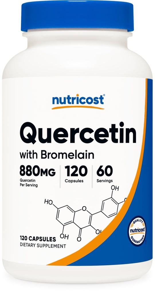 Nutricost Quercetin με Bromelain, 880mg Quercetin + 165mg Bromelain ανά υπηρεσία, 120 κάψουλες, 60 εξυπηρετούν (2 Caps ανά υπηρεσία) - χορτοφάγοι, μη ΓΤΟ και χωρίς γλουτένη