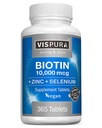 Biotin 10000 mcg + ψευδάργυρος + σελήνιο, καθαρό, Vegan & Extra Strong, καλύτερο συμπλήρωμα για την ανάπτυξη των μαλλιών, λαμπερό δέρμα, ισχυρά νύχια*, 365 δισκία για 12 μήνες, φυσικό χωρίς πρόσθετα