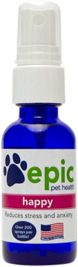 Happy - All Natural Liquid Spray Supplement - Eases Χωρισμός Άγχος, Βοηθά με Vet Επισκέψεις, Ταξίδι, Γαμπρός, Απώλεια ενός Φίλου (Spray 1 oz)