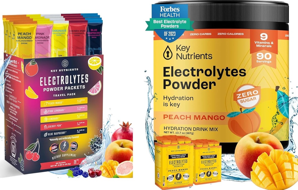 ΚΥΡΙΑ ΦΥΤΑ Ultimate Hydration & Multivitamin Duo: 20-Pack Ποικιλία 5 Γεύσεις + 90-Serving Tropical Peach Mango Ηλεκτρολύτες σκόνη
