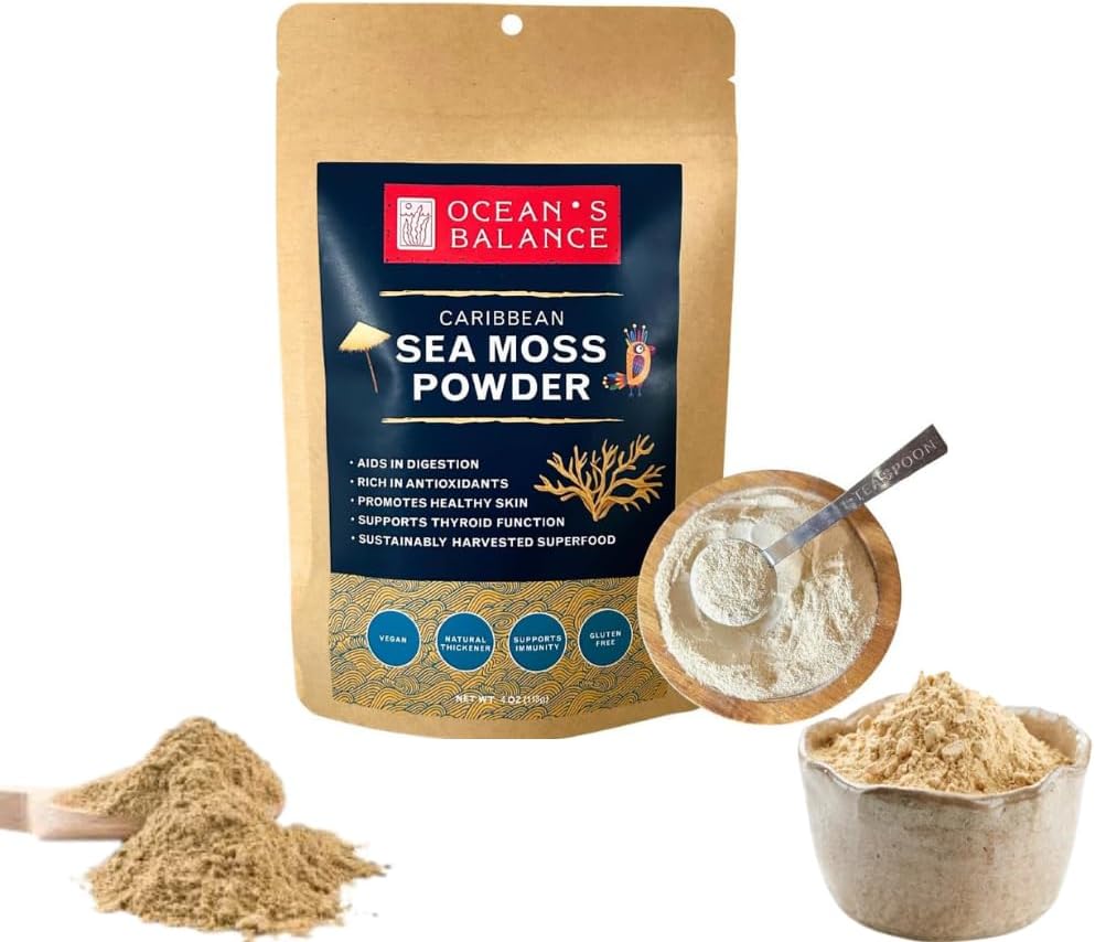 Ocean's Balance Clean Taste of Maine Sea Moss Powder (4oz) - Ακατέργαστη, Wildcrafted, Premium Quality - Υποστηρίζει Detox, Digestive Health, Immune System, Skin & Hair by Nature's Choice