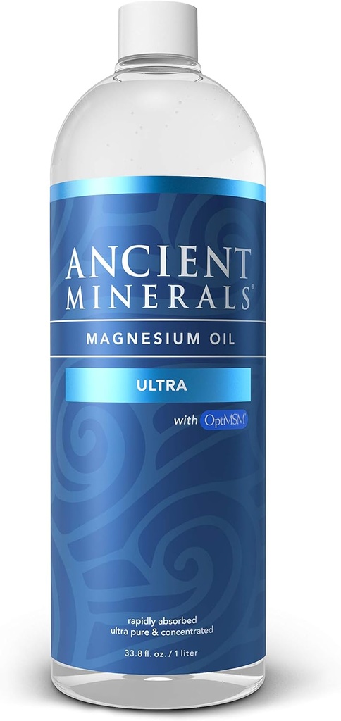 Αρχαίο Ορυκτό Λάδι Μαγνησίου Ultra με OptiMSM, Refill 33.8 oz. - Καθαρό Γνήσιο συμπλήρωμα χλωριούχου μαγνησίου Zechstein με MSM - Best Topical Skin Application for Dermal Abvorvation