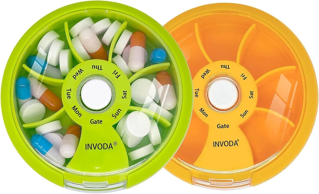 Pill Organizer μικρή θήκη χάπι 7 μέρα Φορητό κουτί ταξιδιών χαριτωμένο ημερήσιο δοχείο χάπι για την ιατρική συμπλήρωμα ιχθυέλαιο περίπτωση βιταμίνης (πράσινο + πορτοκάλι)