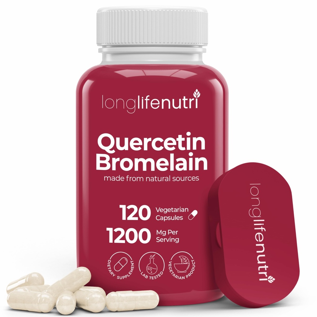 LongLifeNutri Quercetin 1000mg με Bromelain 200mg - 120 κάψουλες χορτοφάγων, οργανικό σύμπλεγμα διϋδρικών για κοινή κινητικότητα & αναπνευστική ισορροπία, 2-μηνη παροχή, GMP πιστοποιημένο, Κατασκευασμένο στις ΗΠΑ