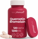 LongLifeNutri Quercetin 1000mg με Bromelain 200mg - 120 κάψουλες χορτοφάγων, οργανικό σύμπλεγμα διϋδρικών για κοινή κινητικότητα & αναπνευστική ισορροπία, 2-μηνη παροχή, GMP πιστοποιημένο, Κατασκευασμένο στις ΗΠΑ