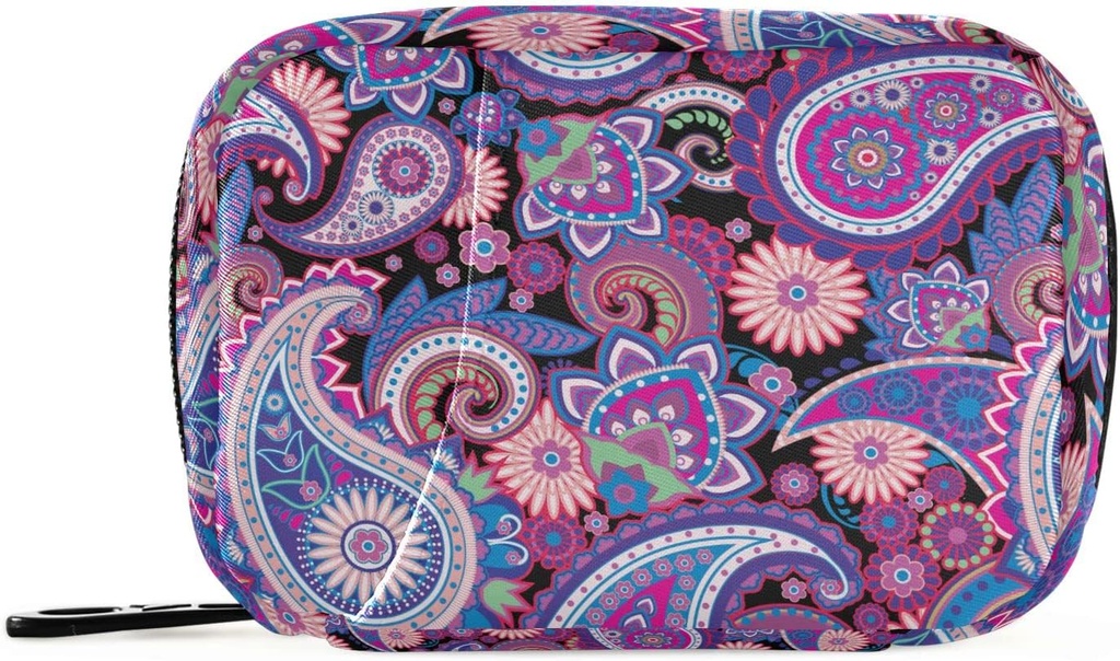 Naanle Traditional Paisley Flowers Pill Box 7 Day Case Organizer Τσάντα Ταξιδιού με Zipper Floral Φορητό Εβδομαδιαίο Συμπαγές Μέγεθος για τον κάτοχο Συμπληρώματος Βιταμίνης, 4,6 x 3,14 x 1,88 Inch, Μωβ