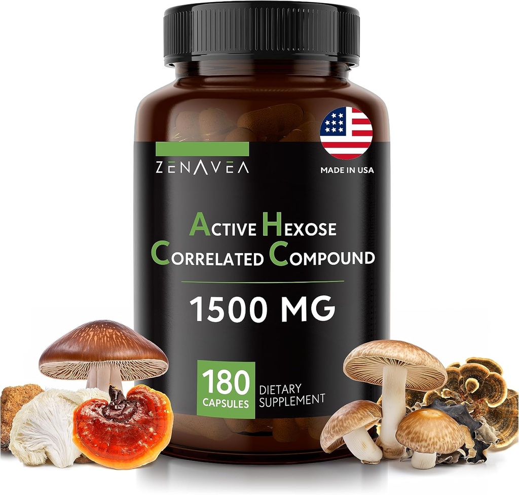 Active Hexose Correlated Compound 180 Caps 1500mg per Serving - Vegan Organic Mushroom Supplement Help Support Immune System and Promotion Natural Killer and T Cells