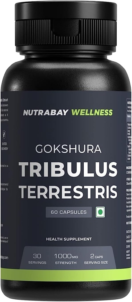 Wellness Tribulus Terrestries (Gokshura) - Natural Support for Energy, Performance & Stamina & Muscle Growth - 1000mg, 60 Veg Capsules