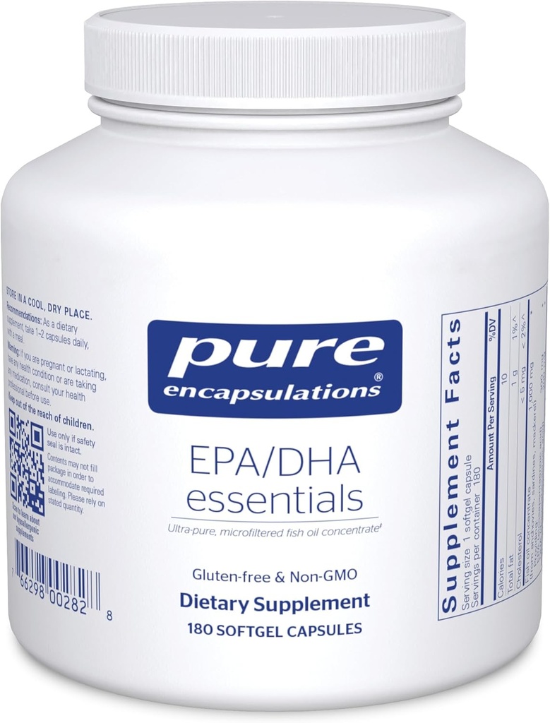 Pure Encapsulations EPA/DHA Essentials - Fish Oil Concentrate Supplement to Support Cardiovascular Health - Premium EPA & DHA Supplement with Omega 3 - 180 Softgel Capsules