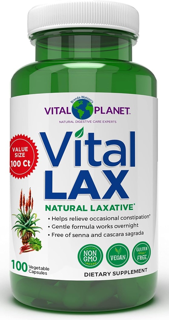 Vital Planet - Vital Lax Natural Laxative Cleanse συμπλήρωμα για την περιστασιακή δυσκοιλιότητα, με το υδροξείδιο του μαγνησίου, Slippery Elm, Aloe, και Triphala για την υποστήριξη Bowel Κανονικότητα 100 κάψουλες