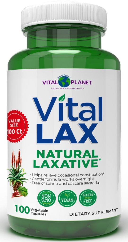 Vital Planet - Vital Lax Natural Laxative Cleanse συμπλήρωμα για την περιστασιακή δυσκοιλιότητα, με το υδροξείδιο του μαγνησίου, Slippery Elm, Aloe, και Triphala για την υποστήριξη Bowel Κανονικότητα 100 κάψουλες