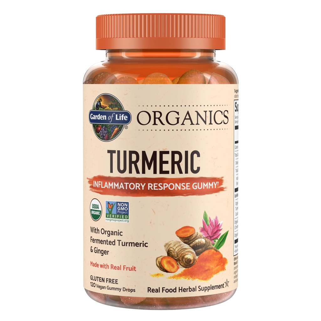 Garden of Life Organics Turmeric Φλεγμονώδης Ανταπόκριση Gummy - 120 Real Fruit Gummies for Kids & Adults, 50Mg Κουρκουμίνη (95% Curcuminoids), Όχι Προστιθέμενη Ζάχαρη, Οργανική, Μη ΓΤΟ, Vegan & Gluten Free