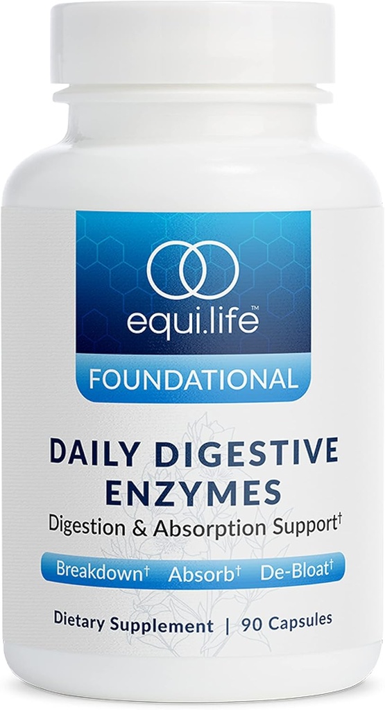 Equilife Daily Digestive Enzyme Supplement with Bromelain, Lactase, and Lipase, υποστηρίζει την πέψη πρωτεϊνών, ινών, υδατανθράκων και λιπιδίων, χωρίς γλουτένη, Vegan, μη ΓΤΟ, 90 κάψουλες